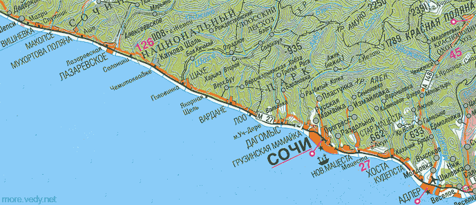 Карта курортов Сочи
